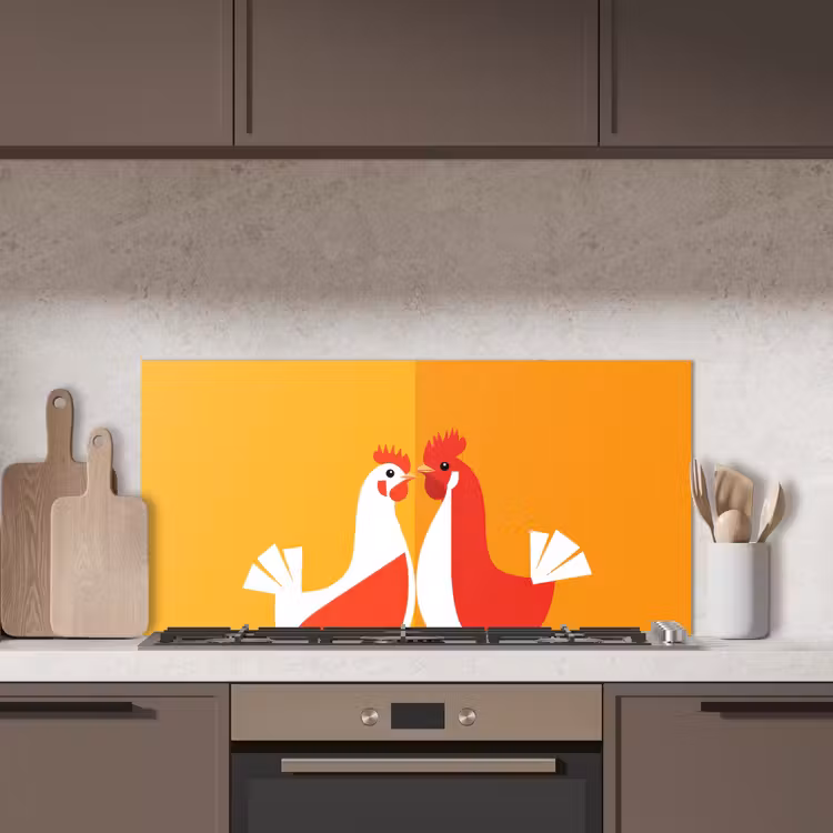 Kippen - Oranje - Vlakken keuken achterwand spatscherm middel -sfeer2
