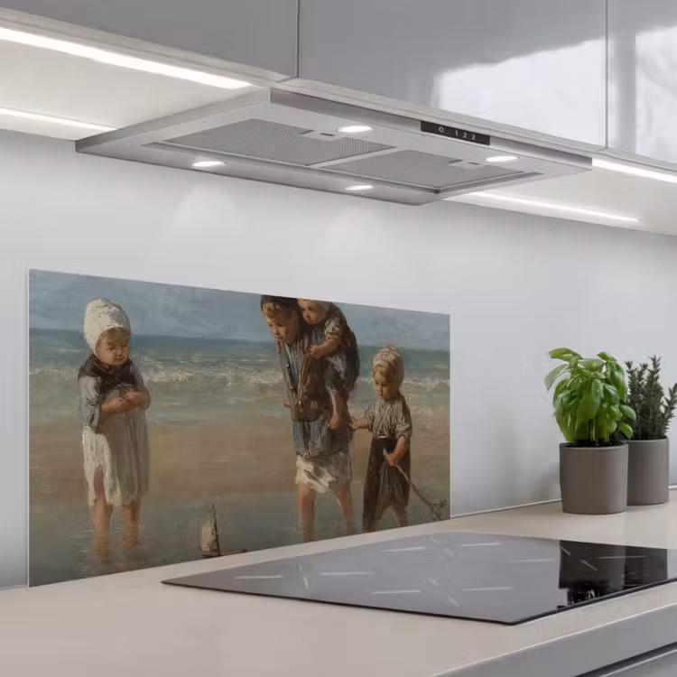 Kinderen der zee - Schilderij van Jozef Israëls keuken achterwand spatscherm middel -3d_schuin