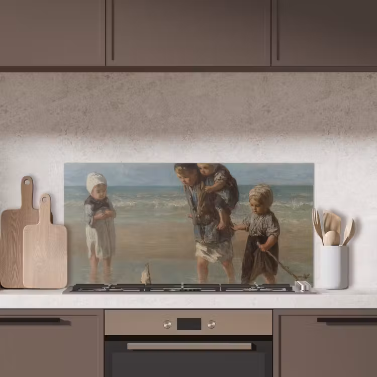Kinderen der zee - Schilderij van Jozef Israëls keuken achterwand spatscherm middel -sfeer2