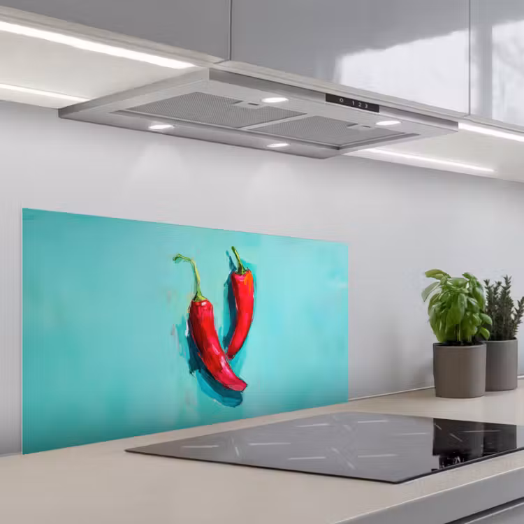 Chilipepers - Geverfd - Rood keuken achterwand spatscherm middel -3d_schuin