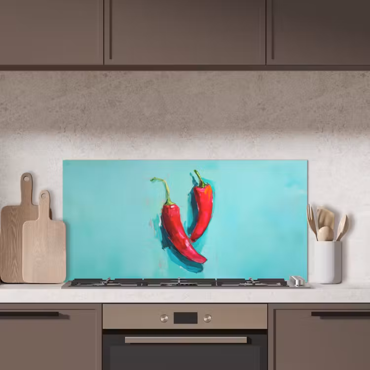 Chilipepers - Geverfd - Rood keuken achterwand spatscherm middel -sfeer2