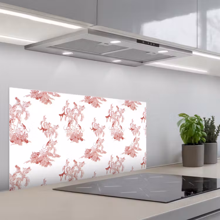 Chimpansee - Beplanting - Rood keuken achterwand spatscherm middel 899 -3d_schuin