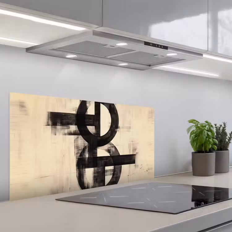 Cirkels - Balken - Zwart - Abstract keuken achterwand spatscherm middel -3d_schuin