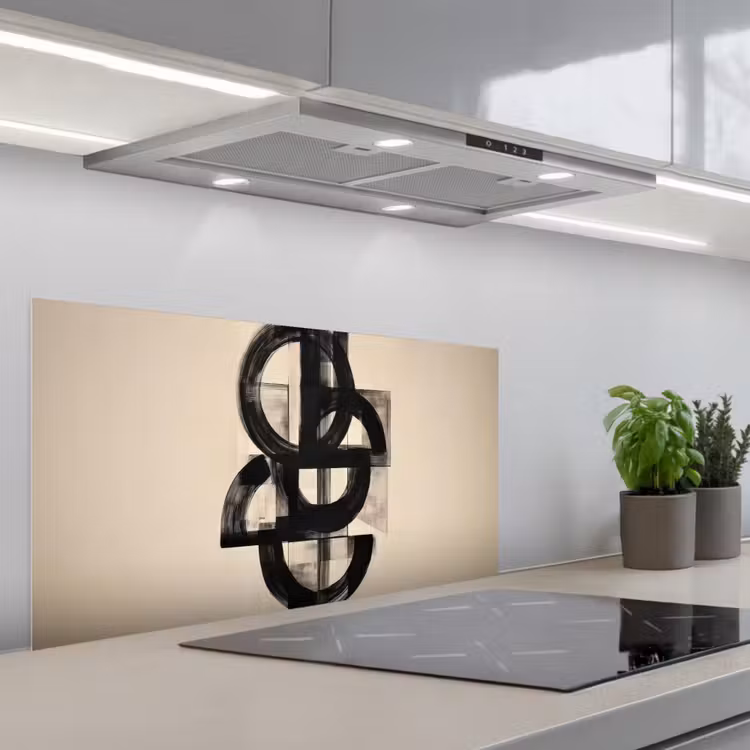 Cirkels - Lijnen - Vormen - Zwart keuken achterwand spatscherm middel -3d_schuin