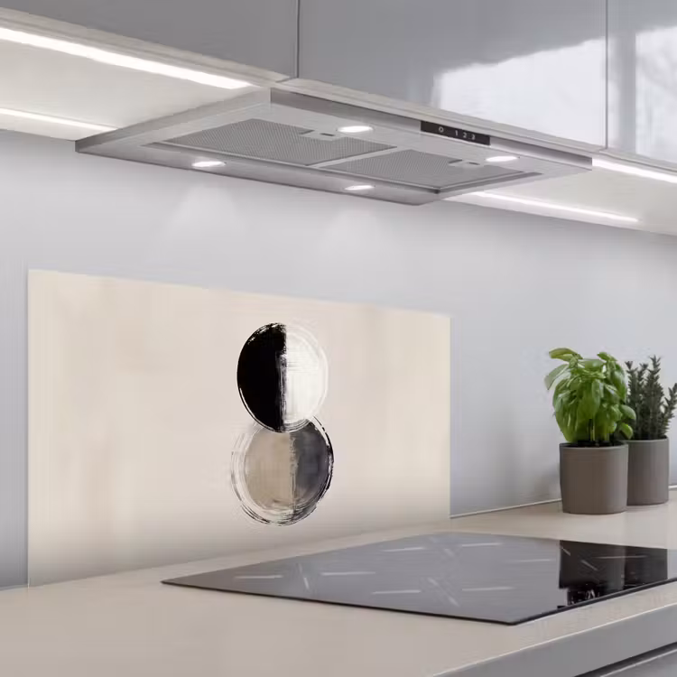 Cirkels - Strepen - Minimalistisch - Zwart keuken achterwand spatscherm middel -3d_schuin