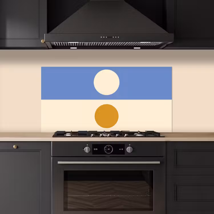 Cirkels - Symmetrisch - Wit - Blauw- Geel keuken achterwand spatscherm middel -sfeer1