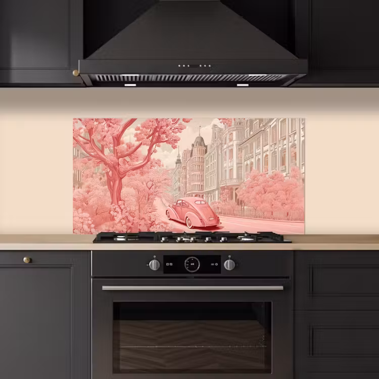 City - Car - Pink keuken achterwand spatscherm middel -sfeer1