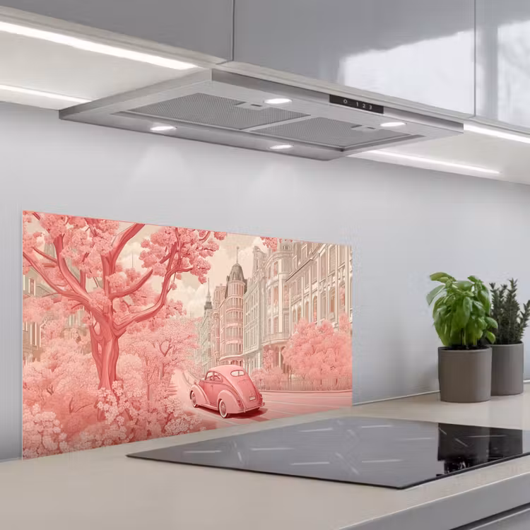 City - Car - Pink keuken achterwand spatscherm middel -3d_schuin