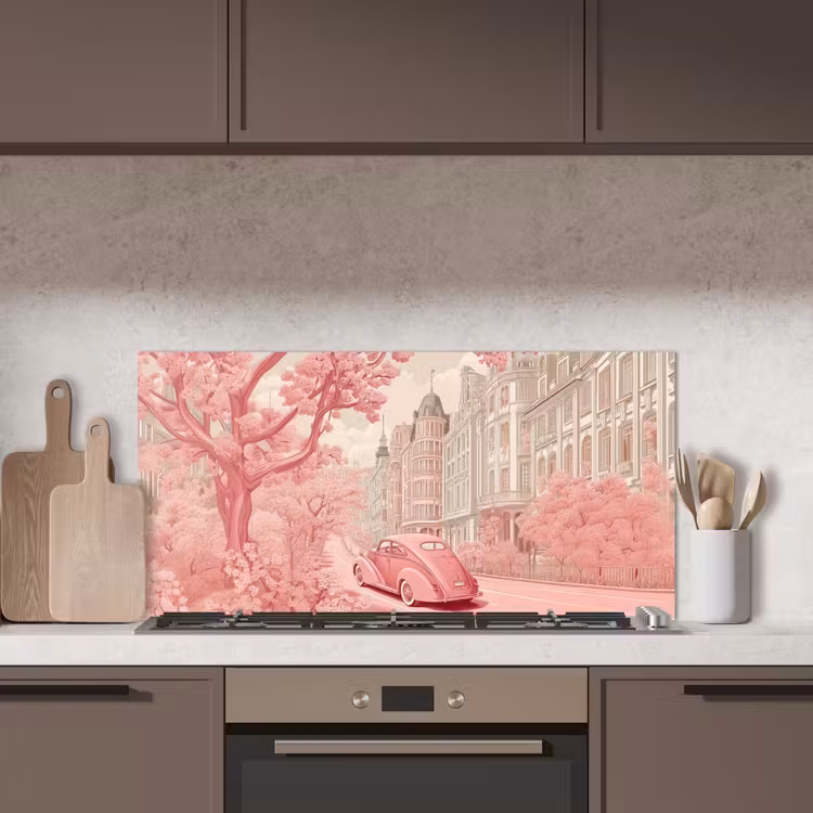 City - Car - Pink keuken achterwand spatscherm middel -sfeer2