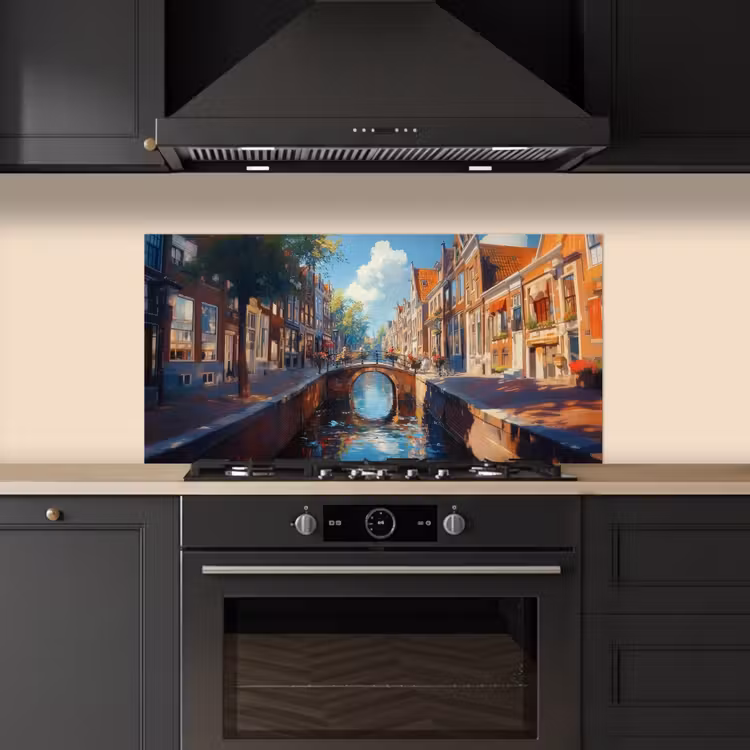 Stad - Gracht - Zon - Fietsen keuken achterwand spatscherm middel -sfeer1