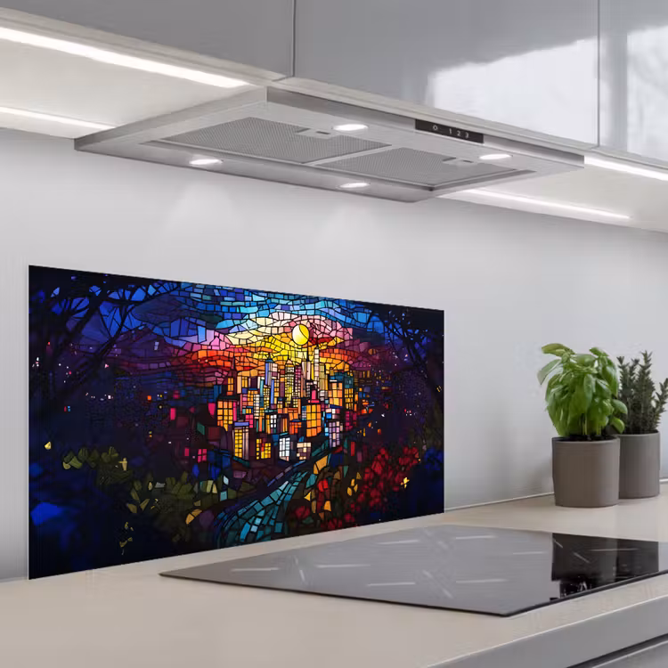 Stad - Maan - Mozaïek - Kleurrijk keuken achterwand spatscherm middel -3d_schuin
