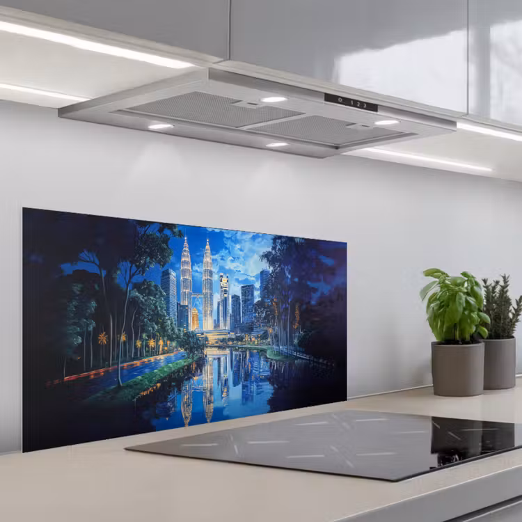 Stad Kuala Lumpur - Skyline - Wolkenkrabbers - Water keuken achterwand spatscherm middel -3d_schuin