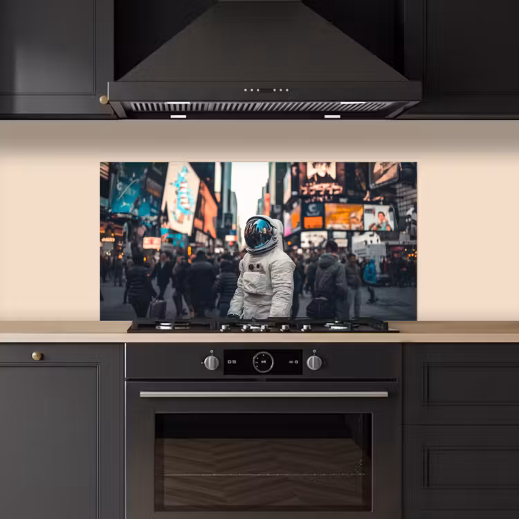 Stad - Mensen - Astronaut - Wit keuken achterwand spatscherm middel -sfeer1