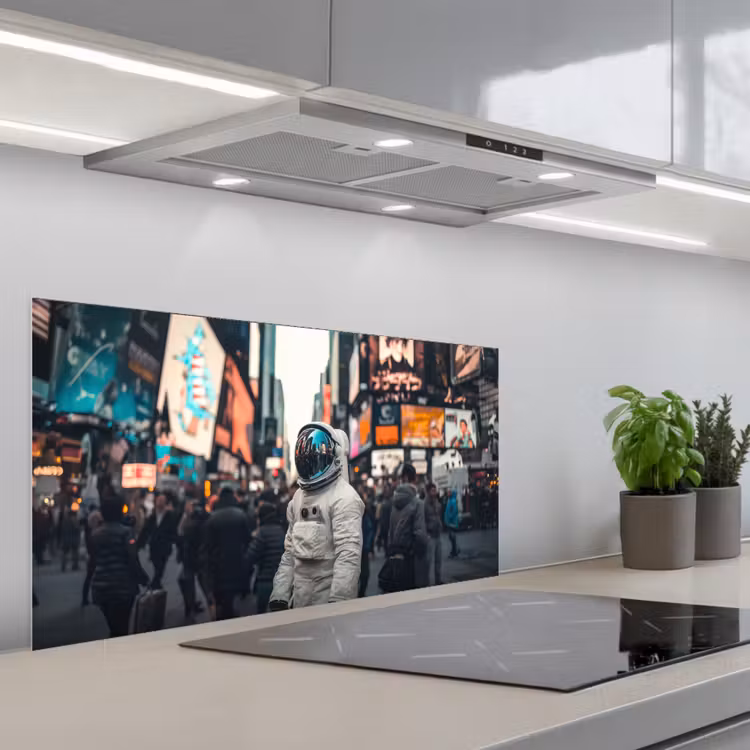 Stad - Mensen - Astronaut - Wit keuken achterwand spatscherm middel -3d_schuin