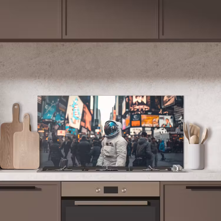 Stad - Mensen - Astronaut - Wit keuken achterwand spatscherm middel -sfeer2