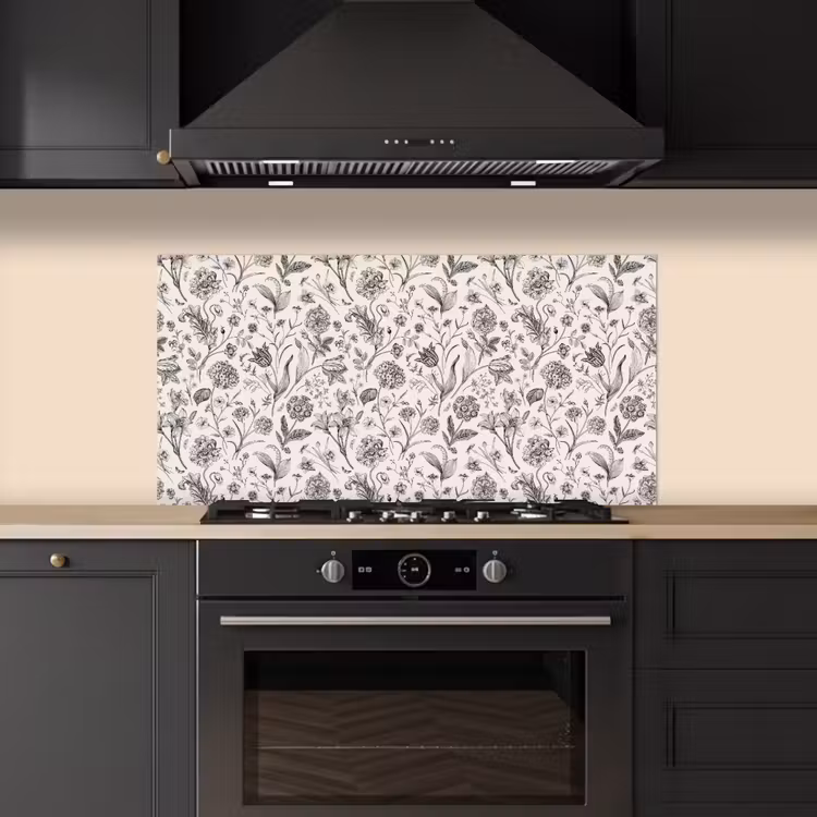 Classic - Black - White - Floral keuken achterwand spatscherm middel 899 -sfeer1
