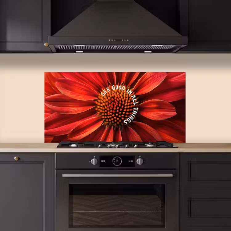 Close up - Bloem - Quote - Rood keuken achterwand spatscherm middel -sfeer1