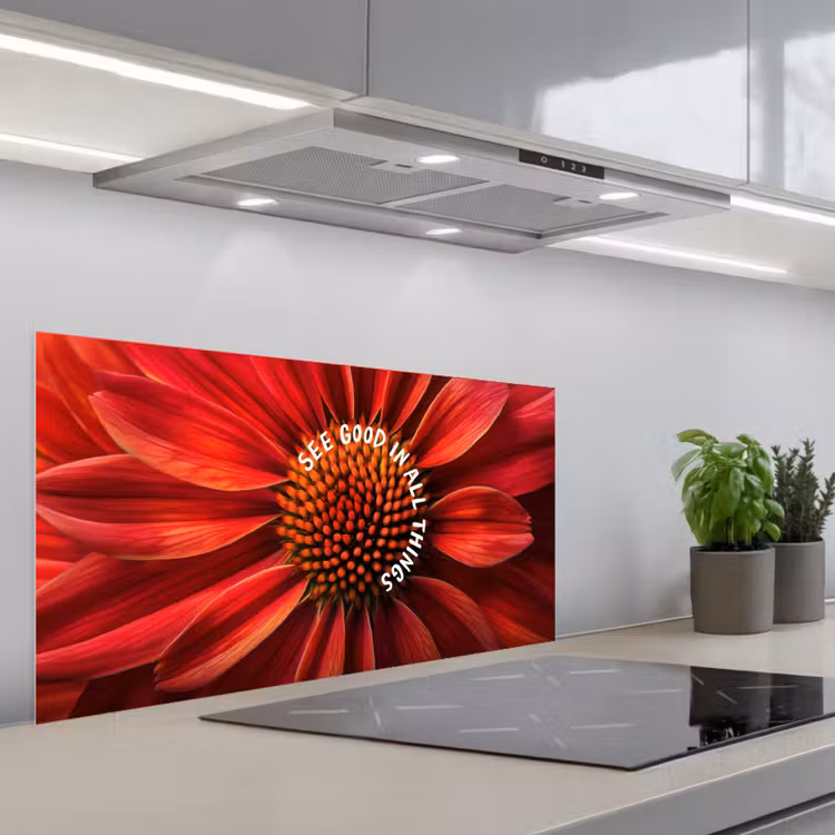 Close up - Bloem - Quote - Rood keuken achterwand spatscherm middel -3d_schuin