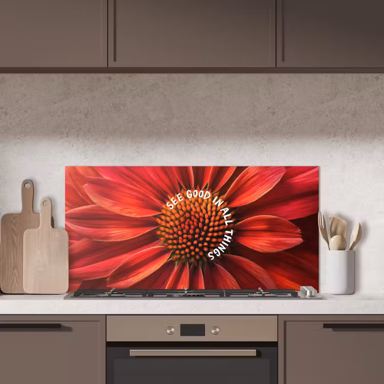 Close up - Bloem - Quote - Rood keuken achterwand spatscherm middel -sfeer2