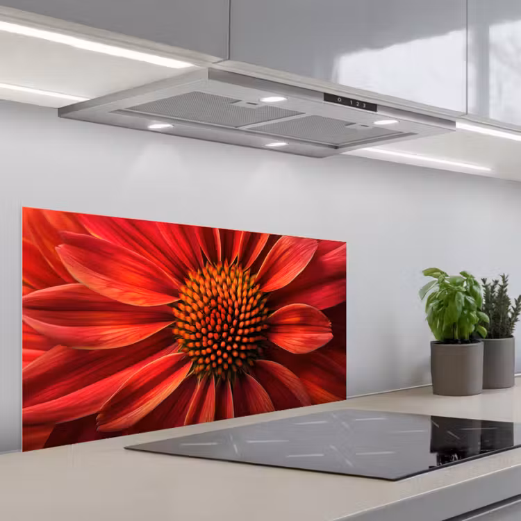 Close up - Bloem- Rood keuken achterwand spatscherm middel -3d_schuin