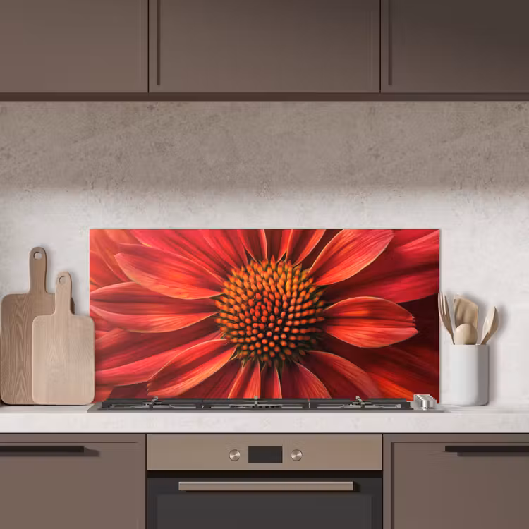 Close up - Bloem- Rood keuken achterwand spatscherm middel -sfeer2