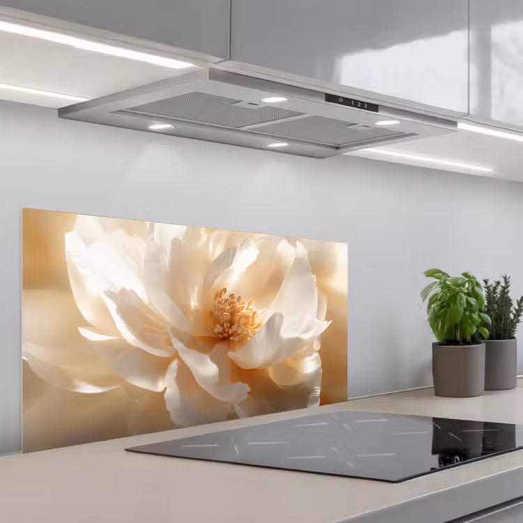 Close up - Pioenroos - Wit keuken achterwand spatscherm middel -3d_schuin