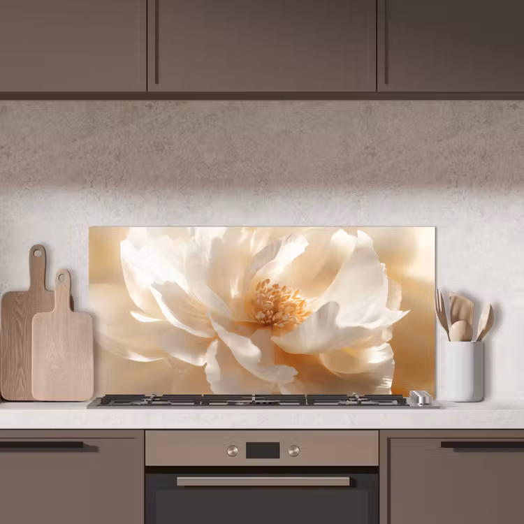 Close up - Pioenroos - Wit keuken achterwand spatscherm middel -sfeer2