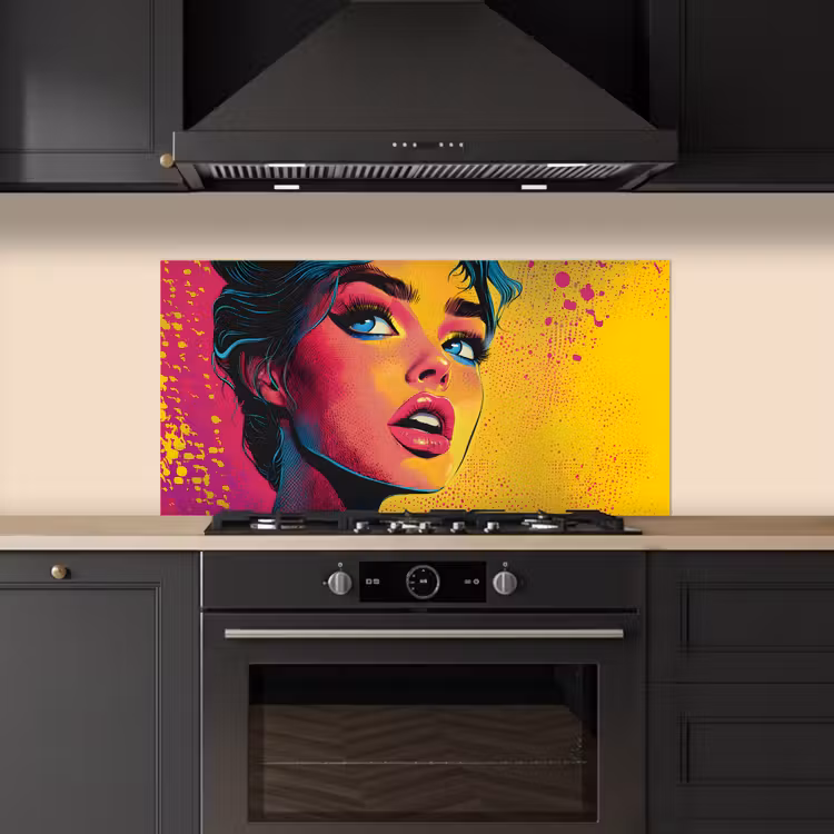 Close-up - Vrouwengezicht - Stippen - Geel keuken achterwand spatscherm middel -sfeer1