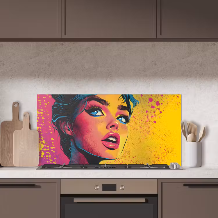 Close-up - Vrouwengezicht - Stippen - Geel keuken achterwand spatscherm middel -sfeer2