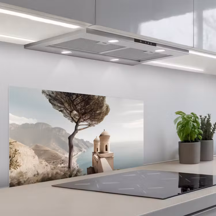 Kust - Klif - Boom - Gebouw keuken achterwand spatscherm middel -3d_schuin