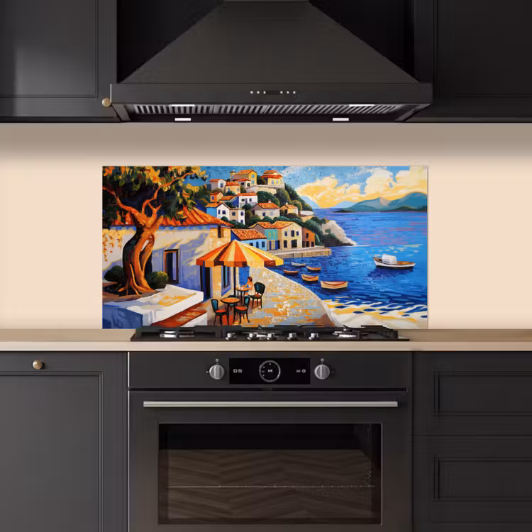 Kustdorp - Huisjes - Mozaïek - Zee keuken achterwand spatscherm middel -sfeer1