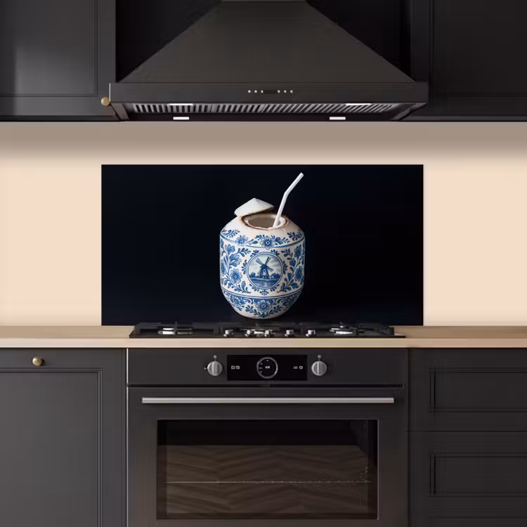Kokosnoot - Eten - Delfts blauw - Drinken keuken achterwand spatscherm middel -sfeer1