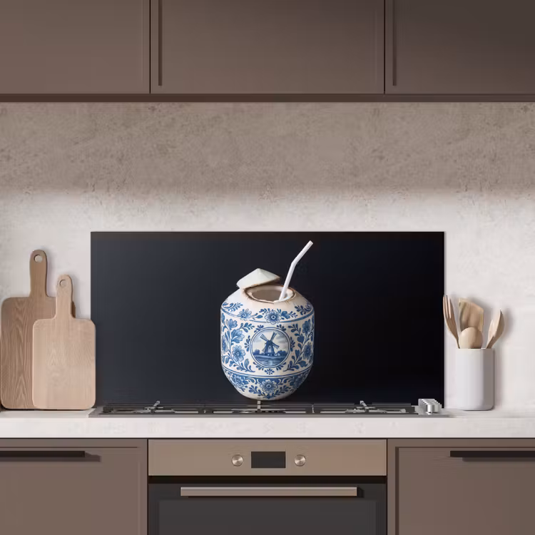 Kokosnoot - Eten - Delfts blauw - Drinken keuken achterwand spatscherm middel -sfeer2