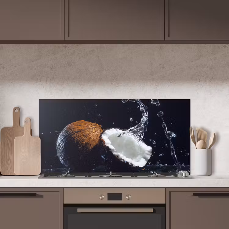Kokosnoot - Stilleven - Water - Zwart - Fruit keuken achterwand spatscherm middel -sfeer2