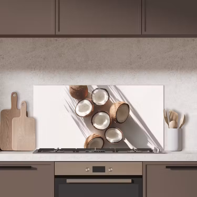 Kokosnoten - Bruin - Shaduw keuken achterwand spatscherm middel -sfeer2