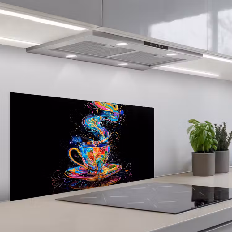 Koffie - Kleurrijk - Zwart - Kopje keuken achterwand spatscherm middel -3d_schuin
