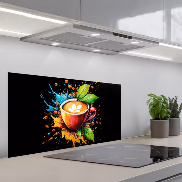 Koffie - Graffiti - Drinken - Abstract keuken achterwand spatscherm middel -3d_schuin
