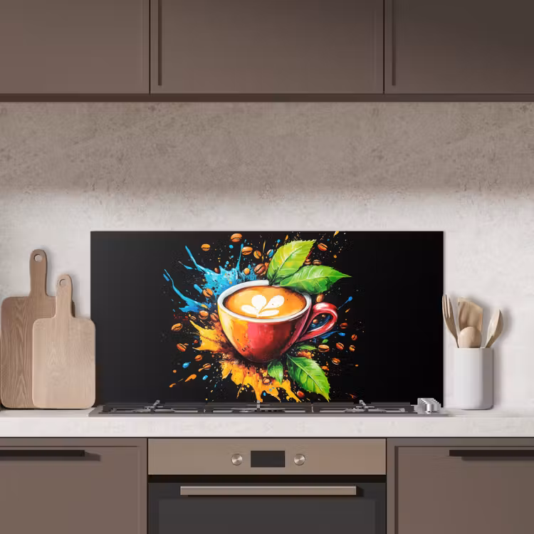 Koffie - Graffiti - Drinken - Abstract keuken achterwand spatscherm middel -sfeer2