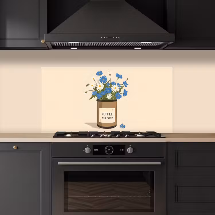 Coffee - Blik - Minimalistisch - Bloemen keuken achterwand spatscherm middel -sfeer1