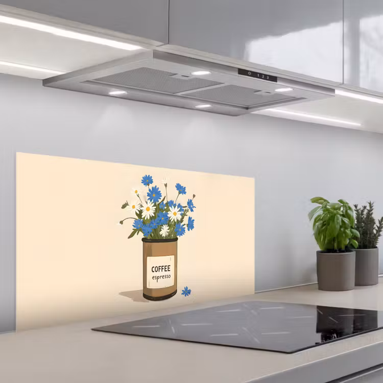 Coffee - Blik - Minimalistisch - Bloemen keuken achterwand spatscherm middel -3d_schuin