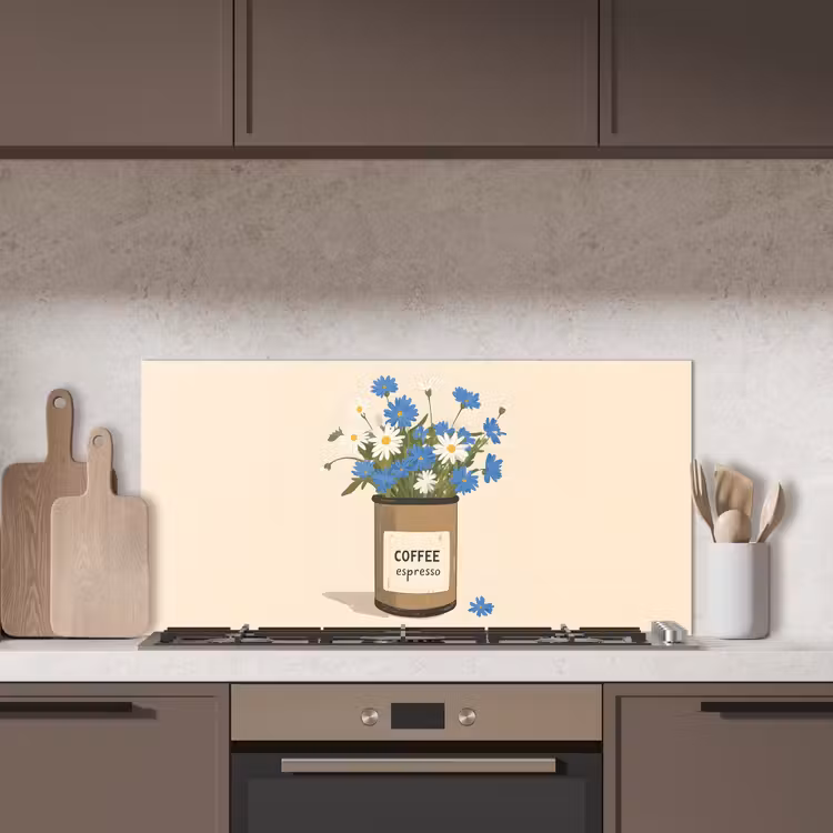Coffee - Blik - Minimalistisch - Bloemen keuken achterwand spatscherm middel -sfeer2