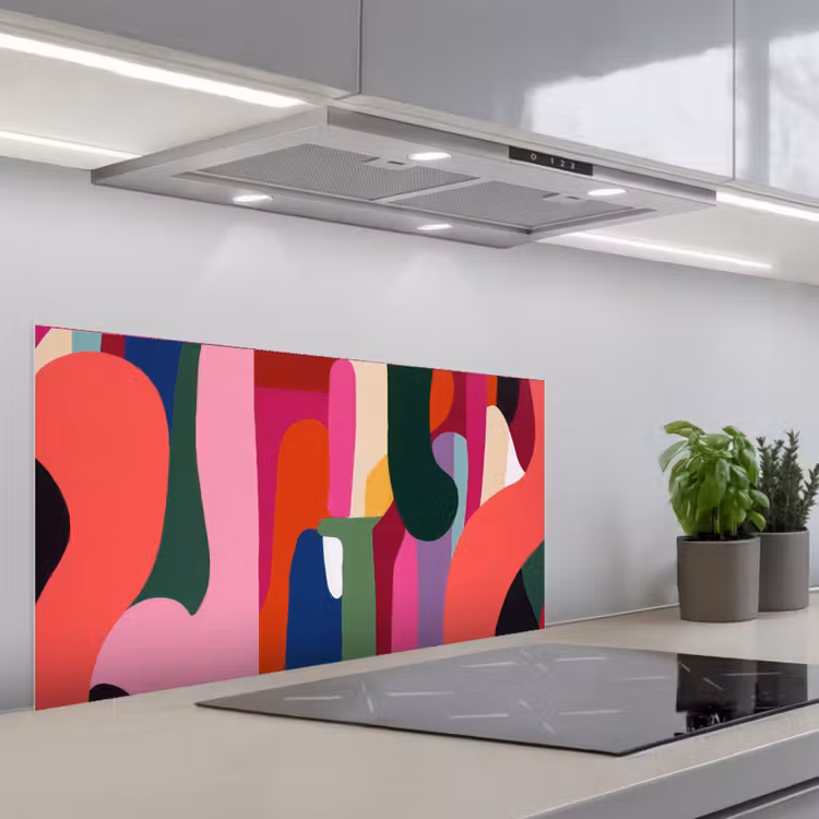 Kleurvakken - Recht - Rond - Abstract keuken achterwand spatscherm middel -3d_schuin