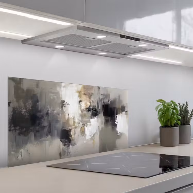 Kleurenpalet - Penseelstreken - Beige - Nevelig keuken achterwand spatscherm middel -3d_schuin