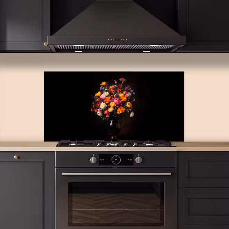Kleurrijk - Boeket - Vaas - Donkerbruin keuken achterwand spatscherm middel -sfeer1