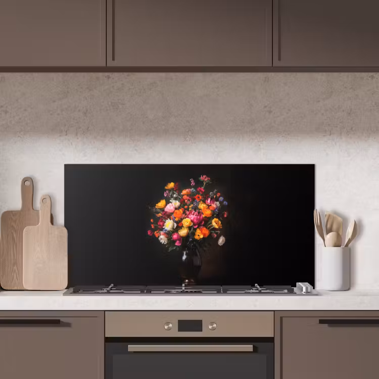 Kleurrijk - Boeket - Vaas - Donkerbruin keuken achterwand spatscherm middel -sfeer2