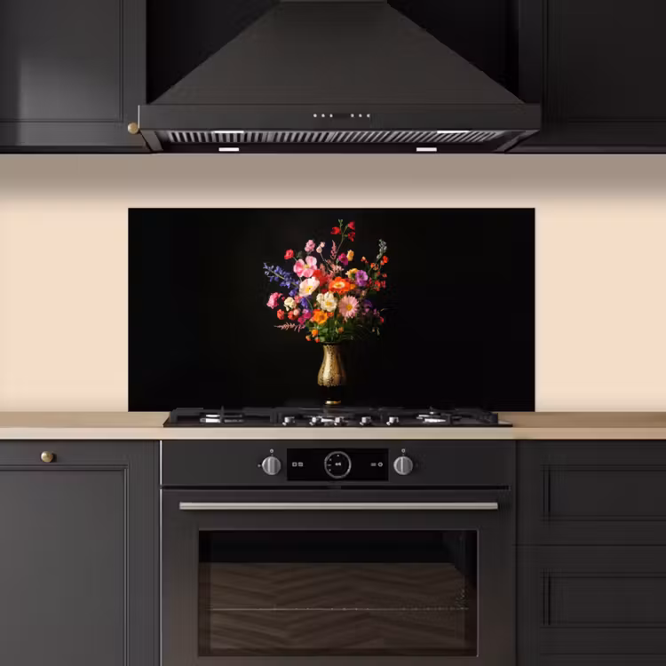 Kleurrijk - Boeket - Vaas - Goud keuken achterwand spatscherm middel -sfeer1