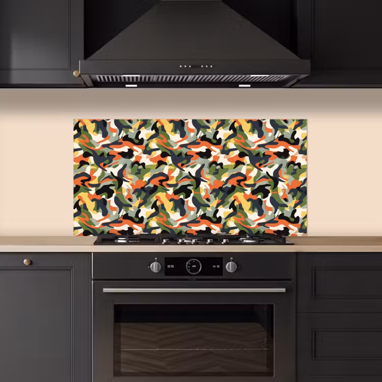 Kleurrijke - Camouflage - Organische - Vormen keuken achterwand spatscherm middel 899 -sfeer1