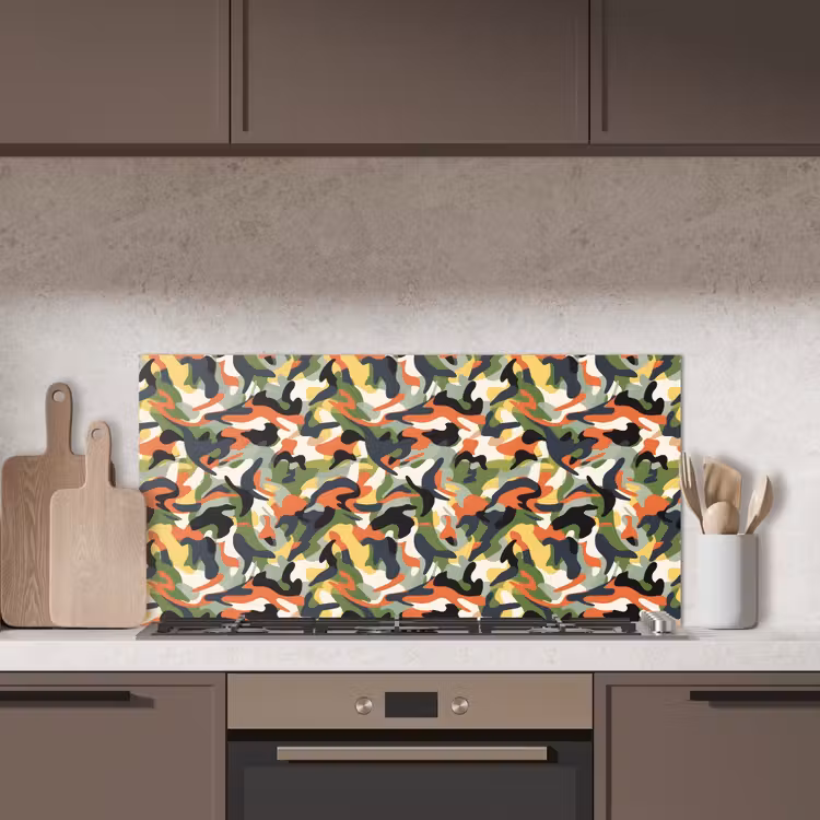 Kleurrijke - Camouflage - Organische - Vormen keuken achterwand spatscherm middel 899 -sfeer2