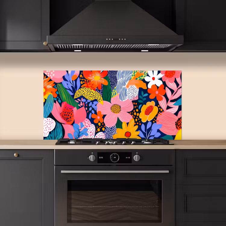 Kleurrijk - Bloemen - Abstract - Stippen keuken achterwand spatscherm middel -sfeer1