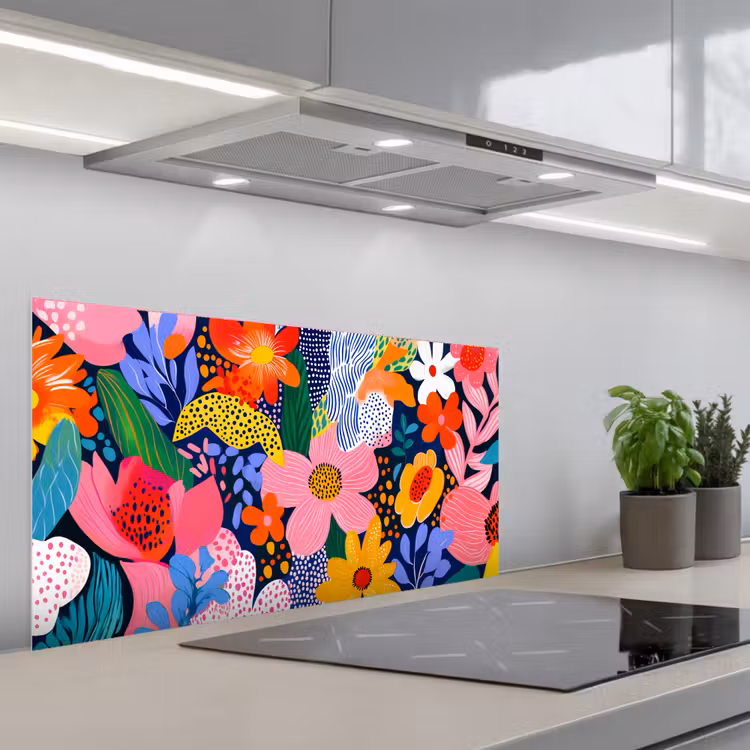 Kleurrijk - Bloemen - Abstract - Stippen keuken achterwand spatscherm middel -3d_schuin